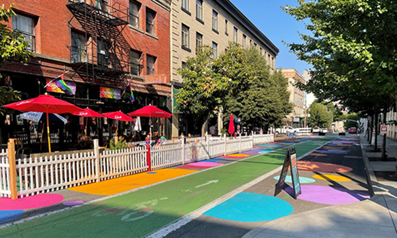 Pride Plaza on SW Harvey Milk Street in Downtown Portland.