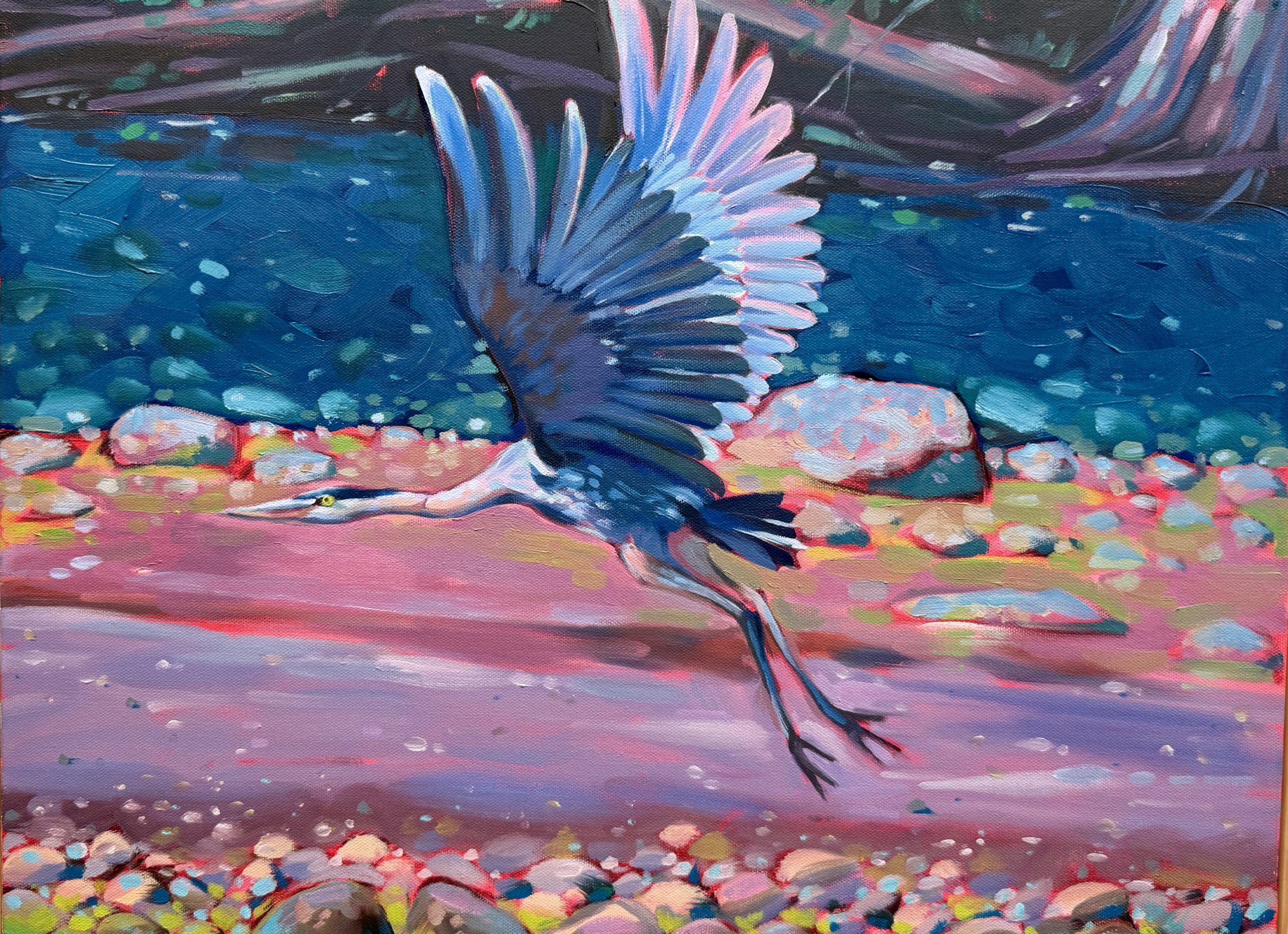Oil Painting of a Great Blue Heron by Delphina Seeger
