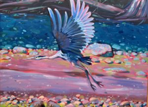 Oil Painting of a Great Blue Heron by Delphina Seeger