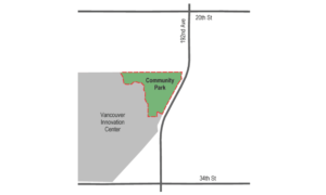 Site plan showing the future location of the new community park in the Northeast corner of the Vancouver Innovation Center